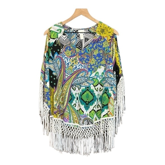 Chico’s Retro Paisley Fringe Tunic Size 2P Medium - Picture 4 of 13